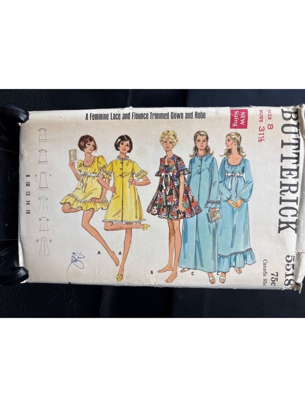 Butterick 5518 Misses Robe & Nightgown Vintage Sewing Pattern Size 8 Uncut